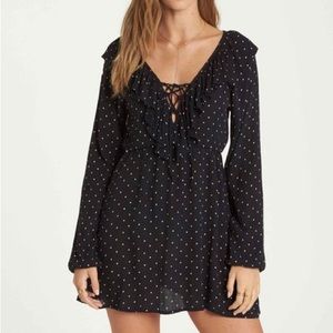 Billabong Take Away Polka Dot Ruffle Mini Dress Size S